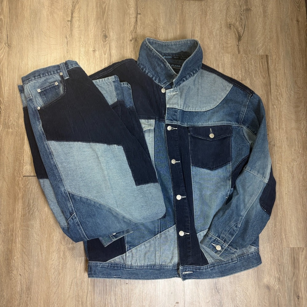 VTG Koman Jeans Denim Patchwork Corduroy Jacket XL 36x34 Pants Y2K Streetwear